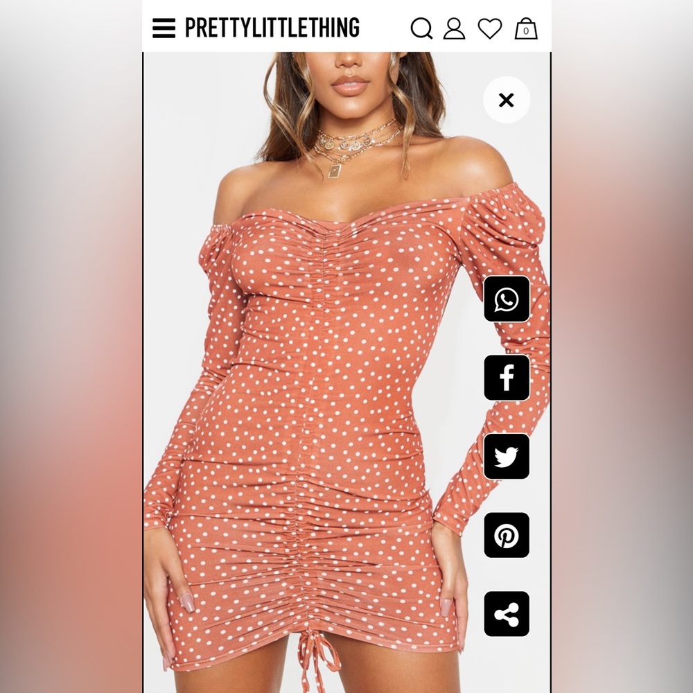 NWT: Pretty Little Thing Ruched front Polka Dot Dress